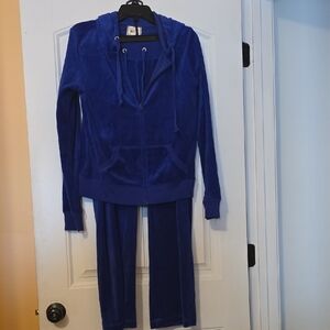 Pink Rose Royal Blue Velour Track Suit - Hoodie & Joggers